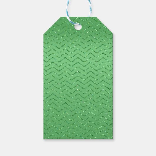 Groene Glittery Zig-Zag Gift Label Cadeaulabel (Voorkant)