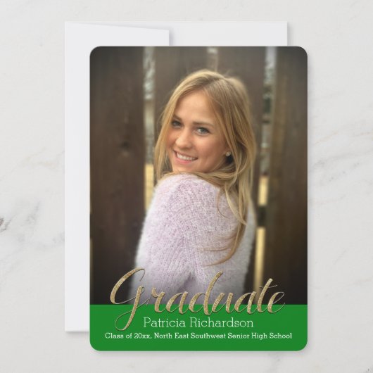 Groene Glitz Overlay Foto Afstuderen Aankondiging (Voorkant)