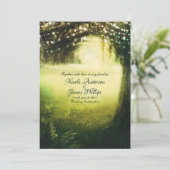Groene gloed bos en snaarlicht Rustic Wedding Kaart (Staand voorkant)