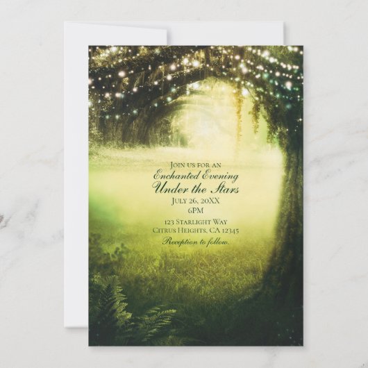 Groene gloed bos en snaarlicht Rustic Wedding Kaart (Achterkant)