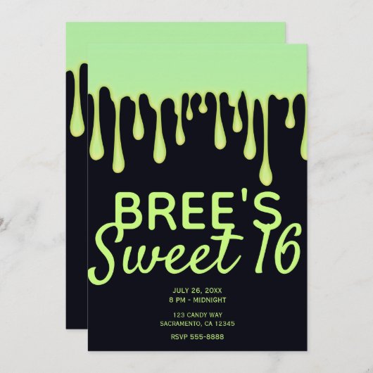 Groene Gloed Drips Dripping Halloween Sweet 16 Par Kaart (Voorkant / Achterkant)