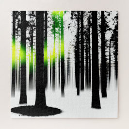 Groene gloed in zwart-witte silhouet bomen legpuzzel