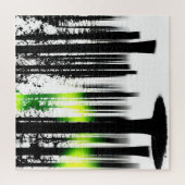 Groene gloed in zwart-witte silhouet bomen legpuzzel (Verticaal)
