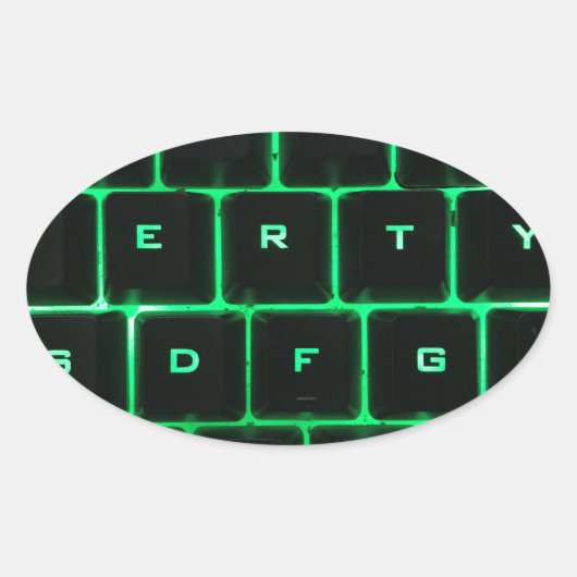 Groene gloed QWERTY computer toetsenbord toetsen Ovale Sticker (Voorkant)