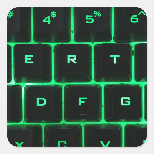 Groene gloed QWERTY computer toetsenbord toetsen Vierkante Sticker (Voorkant)