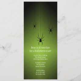 Groene gloed zwarte spin Halloween-uitnodigkaart Kaart