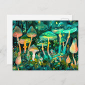 Groene gloeiende paddenstoelen in een groep 's nac briefkaart (Voorkant / Achterkant)