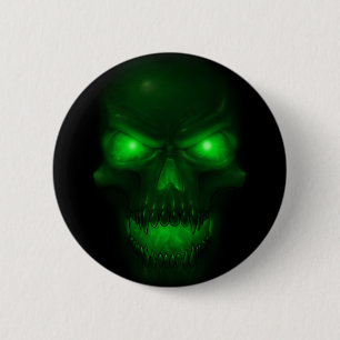 Groene gloeiende schedel ronde button 5,7 cm