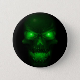Groene gloeiende schedel ronde button 5,7 cm