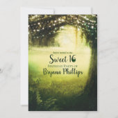 Groene Glow Forest & Slingerlichten Sweet 16 Feest Kaart (Voorkant)