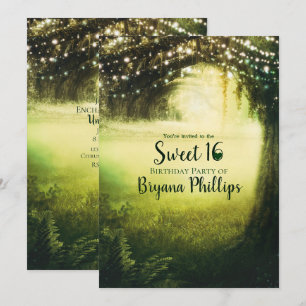 Groene Glow Forest & Slingerlichten Sweet 16 Feest Kaart
