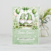 Groene Gnome 1e Verjaardagsuitnodiging Kaart (Staand voorkant)
