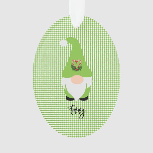 Groene Gnome Checker NAAM Jaar Kerstplezier Ornament (achterkant)