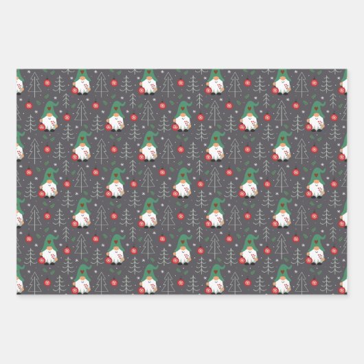 Groene Gnome Kerstboom Ornamenten Patroon Inpakpapier Vel (Voorkant 2)
