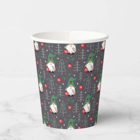 Groene Gnome Kerstboom Ornamenten Patroon Papieren Bekers (Links)