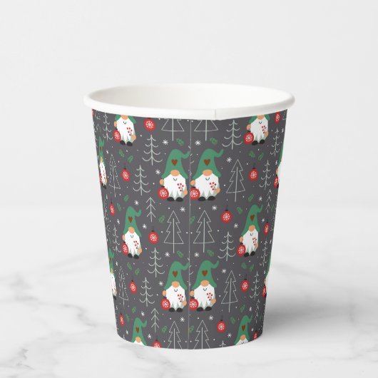 Groene Gnome Kerstboom Ornamenten Patroon Papieren Bekers (Rechts)