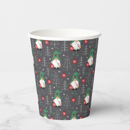 Groene Gnome Kerstboom Ornamenten Patroon Papieren Bekers (Voorkant)