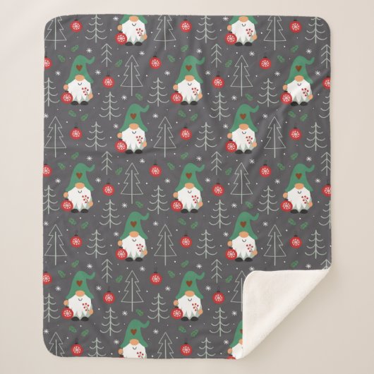 Groene Gnome Kerstboom Ornamenten Patroon Sherpa Deken (Voorkant)