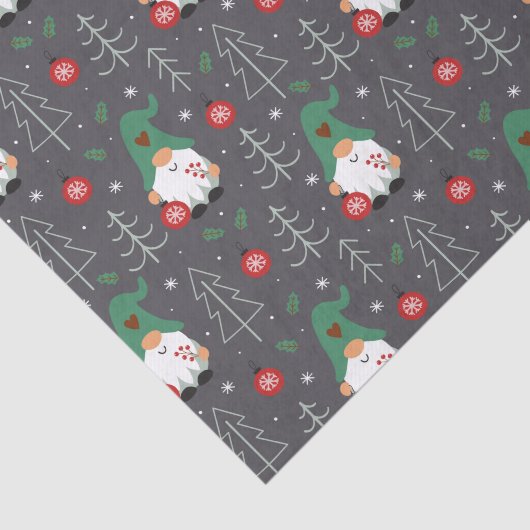 Groene Gnome Kerstboom Ornamenten Patroon Tissuepapier (Detail)