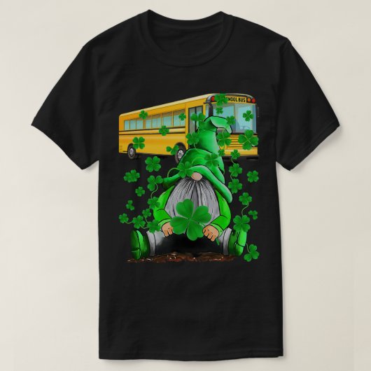 Groene Gnomen Bus School Driver en Shamrock St Pat T-shirt (Design voorkant)