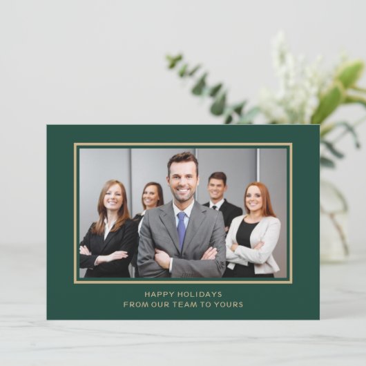 Groene Gold Corporate Business - Fotovakantie Feestdagenkaart (Staand voorkant)