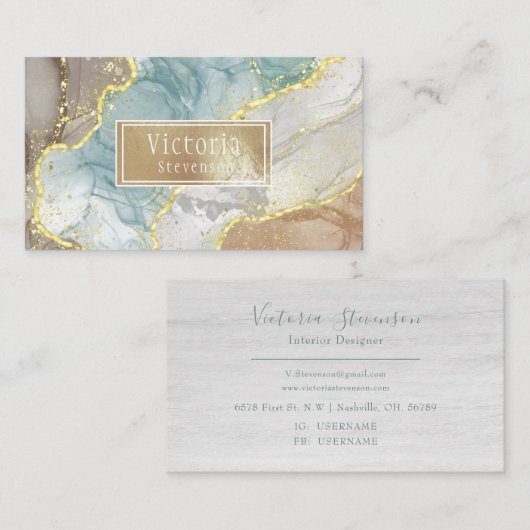 Groene Gold Glitter Marble Geode Name Agate Busine Visitekaartje (Voorkant / Achterkant)