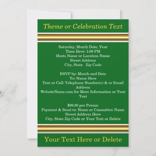 Groene, Gold, witte, 40e-klasse reünie Kaart (Achterkant)