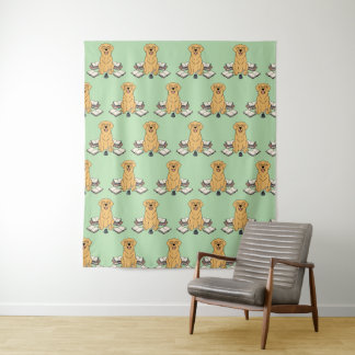 Groene Golden Retriever Schrijver Thuisstudio Muur Wandkleed