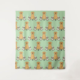 Groene Golden Retriever Schrijver Thuisstudio Muur Wandkleed