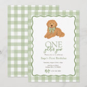 Groene Goldendoodle Gouden Jaar Eerste Verjaardag Kaart (Voorkant / Achterkant)