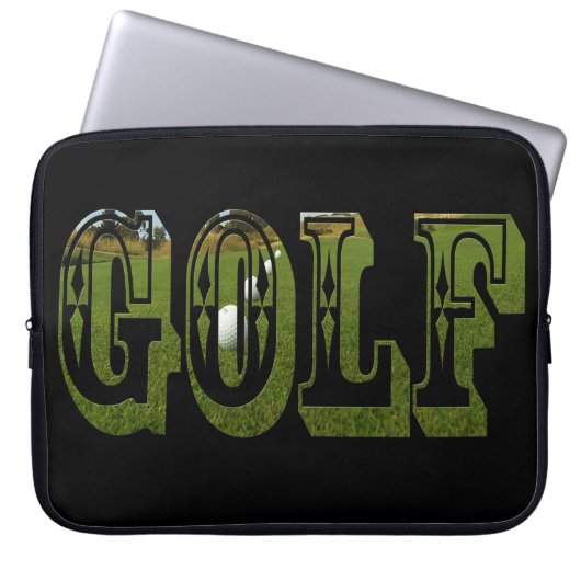 Groene Golf Afbeelding Logo op zwart, Laptop Sleeve (Voorkant)