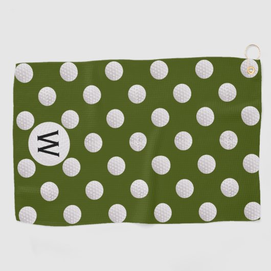 Groene Golf Bal Patroon Monogram Gepersonaliseerd Golfhanddoek (Horizontaal)