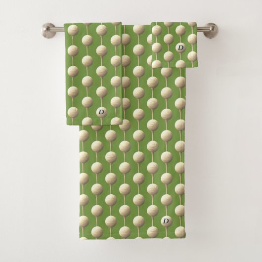 Groene Golf Ball Patroon Monogrammed Badhanddoek S Bad Handdoek (Insitu)