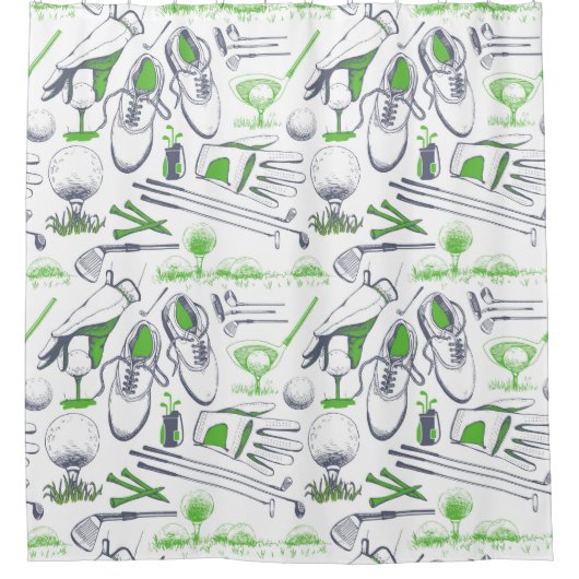 Groene Golf iconen patroon Douchegordijn (Voorkant)