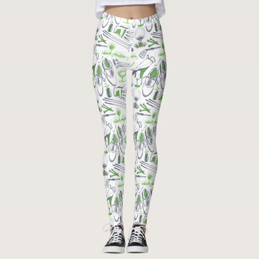 Groene Golf iconen patroon Leggings (Voorkant)