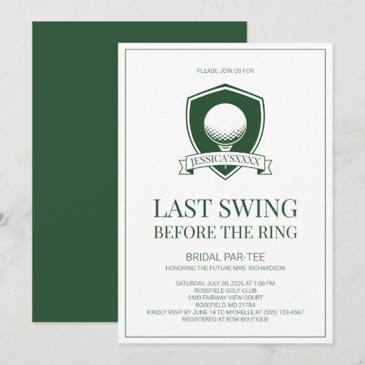 Groene Golf Laatste Swing Voor de Ring Bruiloft Fe Kaart (Voorkant / Achterkant)