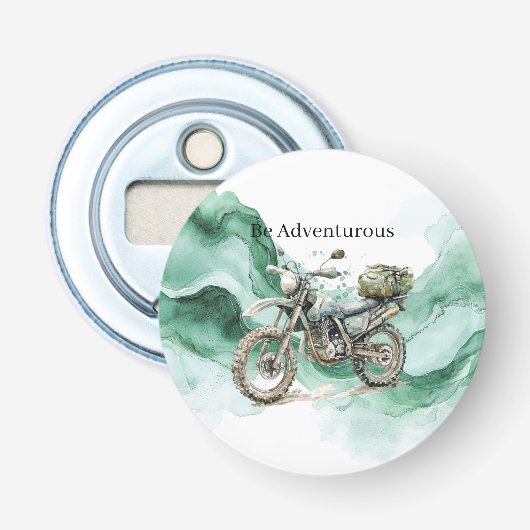 Groene Golf Motorfiets Wees Avontuurlijk Button Flesopener (Voorkant)