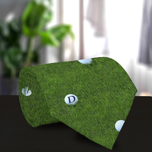 Groene Golfbal Monogram Golfer Vader Stropdas