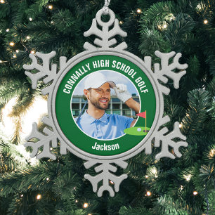 Groene Golfer Foto Hoge School Golf Team Tin Sneeuwvlok Ornament