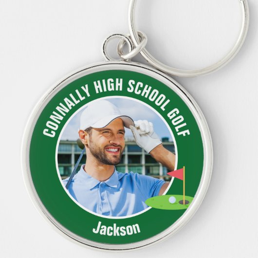 Groene Golfer Foto Hoge School Golfteam Sleutelhanger (Voorkant)