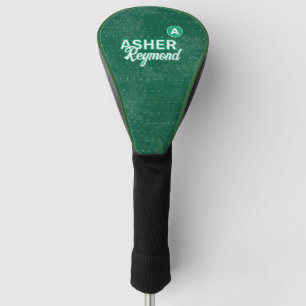 Groene golfhoes met zijn naam golfheadcover