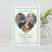 Groene Golfkrachtige Frame Hart Foto Save the Date Kaart (Staand voorkant)