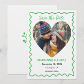 Groene Golfkrachtige Frame Hart Foto Save the Date Kaart (Voorkant / Achterkant)