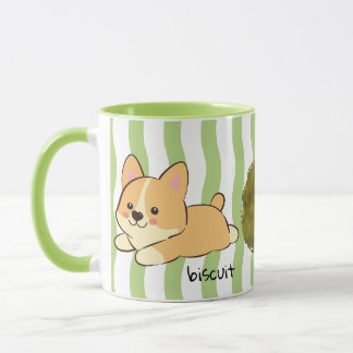 Groene golvende strepen Corgi Foto Naam Koffie Mok