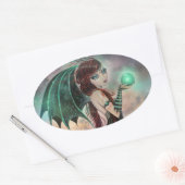 Groene gotische fee vampier fantasie kunststickers ovale sticker (Envelop)