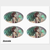 Groene gotische fee vampier fantasie kunststickers ovale sticker (Vel)