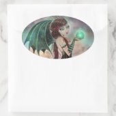 Groene gotische fee vampier fantasie kunststickers ovale sticker (Tas)
