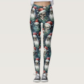 Groene Gotische Kerstschedels Kerstman Hoeden Goth Leggings (Voorkant)
