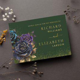 Groene Gotische Roos Glitter Bruiloft Uitnodiging