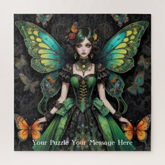 Groene Gotische Vlinder Meisje Legpuzzel (Verticaal)
